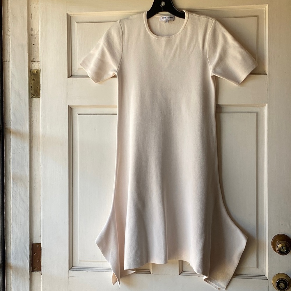 Opening Ceremony Ivory Asymmetrical Slip On Crew Neck Short Sleeve Dress…